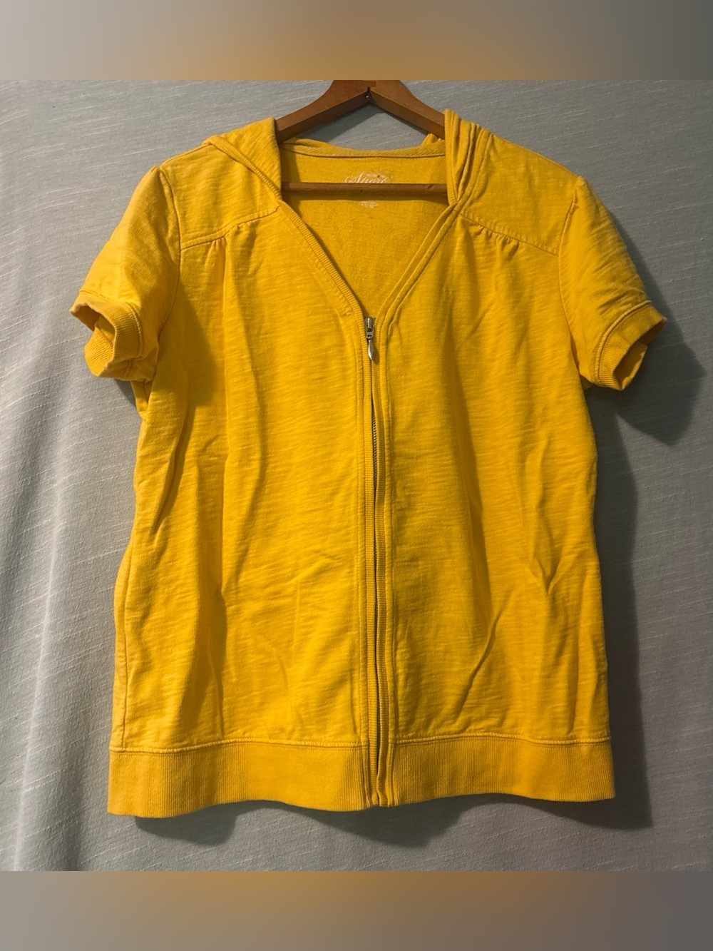Style & Co. Sport Hoodie Short Sleeve Zip Up Yellow Womenโs Sz M